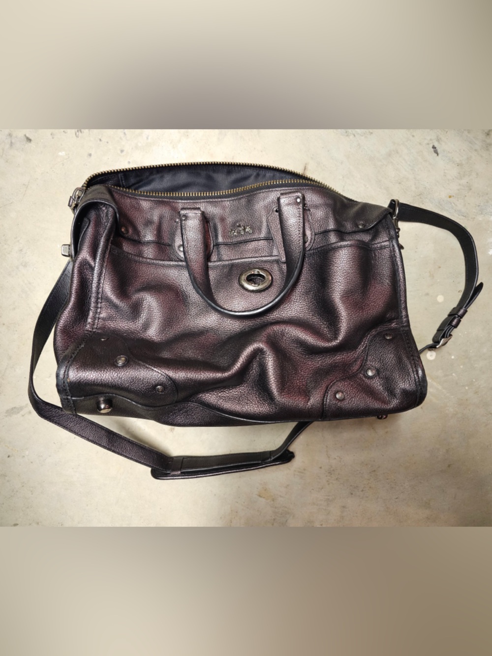 Coach bronze Ryder 32 metallic leather satchel